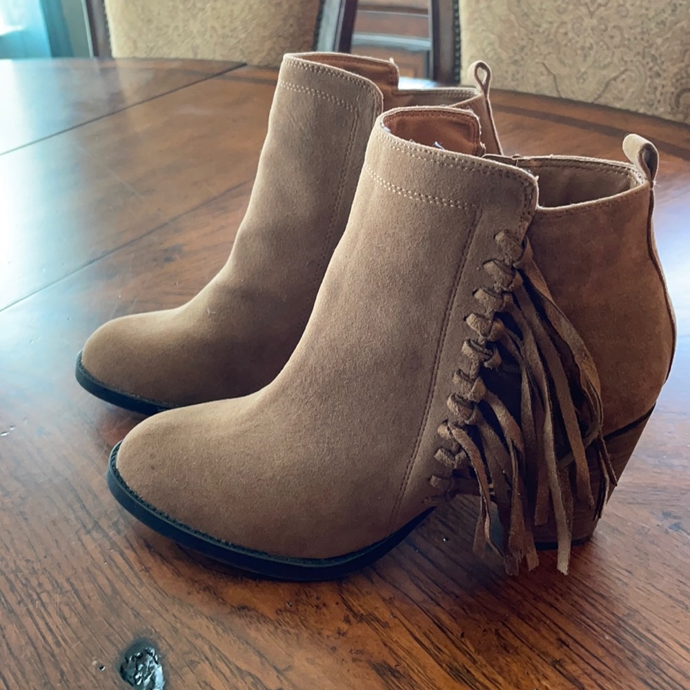 Faux Suede Fringed Booties NWOT